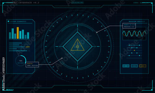 A vector illustration showing a data analysis dashboard. Features include graphs, metrics, and visual indicators for monitoring performance in a tech setting.