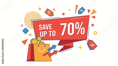 Discounts on Shopping Bags with Price Tags, Online, Graphic, Bright Colors, Promotional Concept