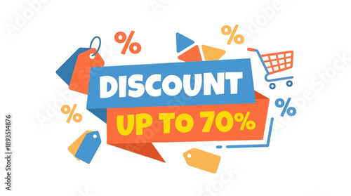 Up to 70% Discount on Shopping Items, Online Store, Promotional Graphic, Colorful Environment, Eye-Catching Viewpoint