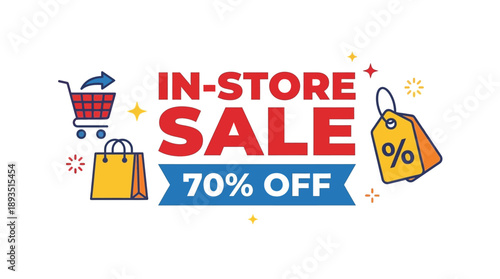 Shopping Extravaganza with 70% Off Discounts in a Colorful Retail Environment