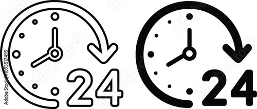24/7 Hours Customer Service and Support Vector Icon Set with Clock and Arrow
