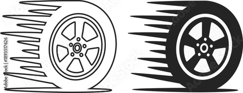 Speeding Car Tire Wheel with Motion Trails Vector Illustration for Automotive and Racing Logos.