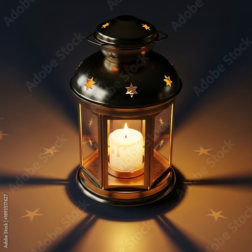 Vintage Lantern with Candle Flame Casting Star Shadows - Cozy Atmosphere