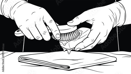 Detailed hands scrubbing medical components for clinical sterilization protocols and professional healthcare facility hygiene management business branding.