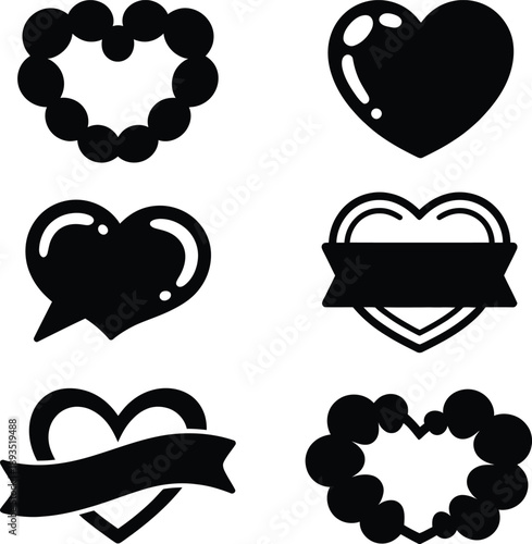 Black Heart Shapes Collection: Love Symbols, Minimalist Vector Design Set
