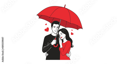 couple under red umbrella man and woman in love.