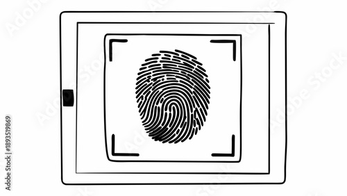 Fingerprint scan illustration on digital device screen showing biometric identification process
