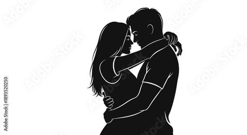 Couple embracing romantic kiss love silhouette.