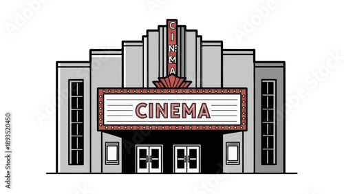 Retro Cinema Building with Marquee Entrance