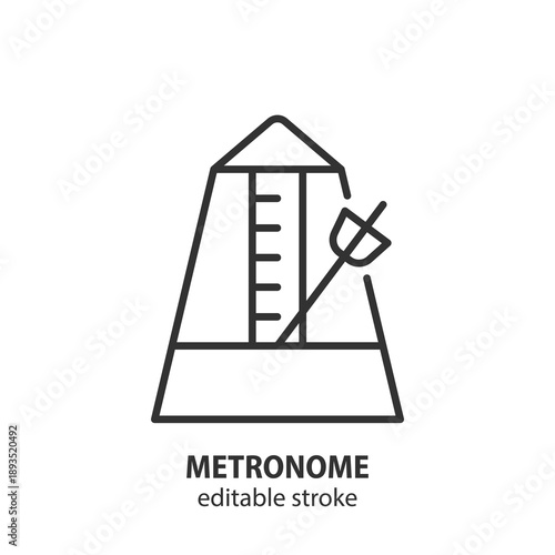 Metronome line icon for musical instrument practice. Music rhythm and tempo keeping device. Editable stroke graphic element. Vector illustration.