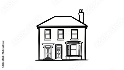 Terrace House Building Facade with Doors and Windows