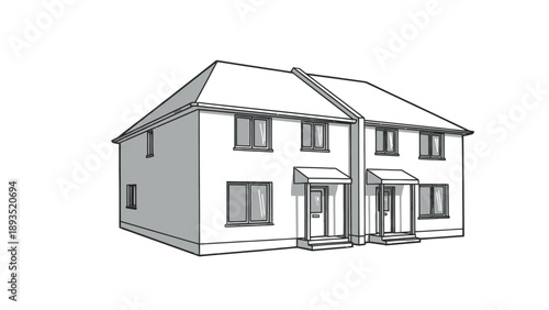 Two Story Semi Detached Houses Exterior Illustration