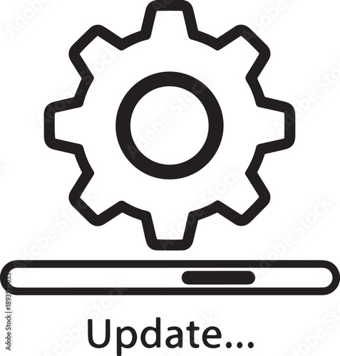 Gear icon with progress bar and update text for software