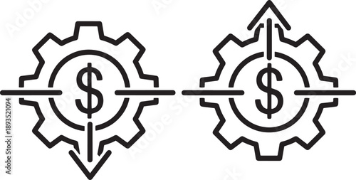 Financial management icons with gear wheels and dollar currency sign