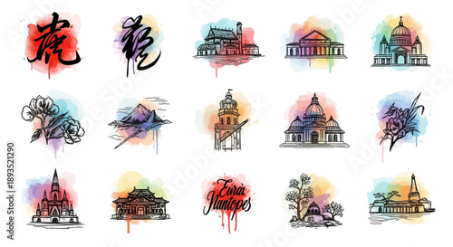 Asian Temple Architecture depicted in Watercolor Art showcasing Cultural Heritage and Spiritual Significance