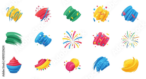 Vibrant Paint Splatters and Brush Strokes Isolated on White Background Graphic Design Elements