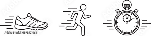 Running and sports icons set featuring shoe runner and stop watch
