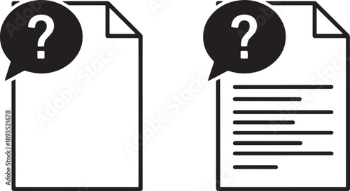 Document help icons with question mark speech bubble and text lines