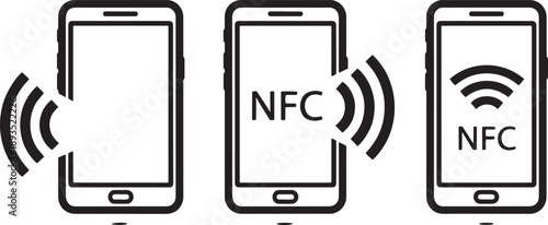 NFC symbol on smartphone screens technology concept