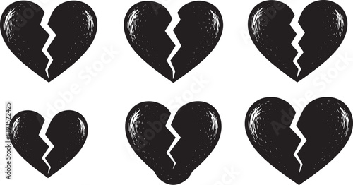 Broken heart collection hand drawn doodle set for sad relationship