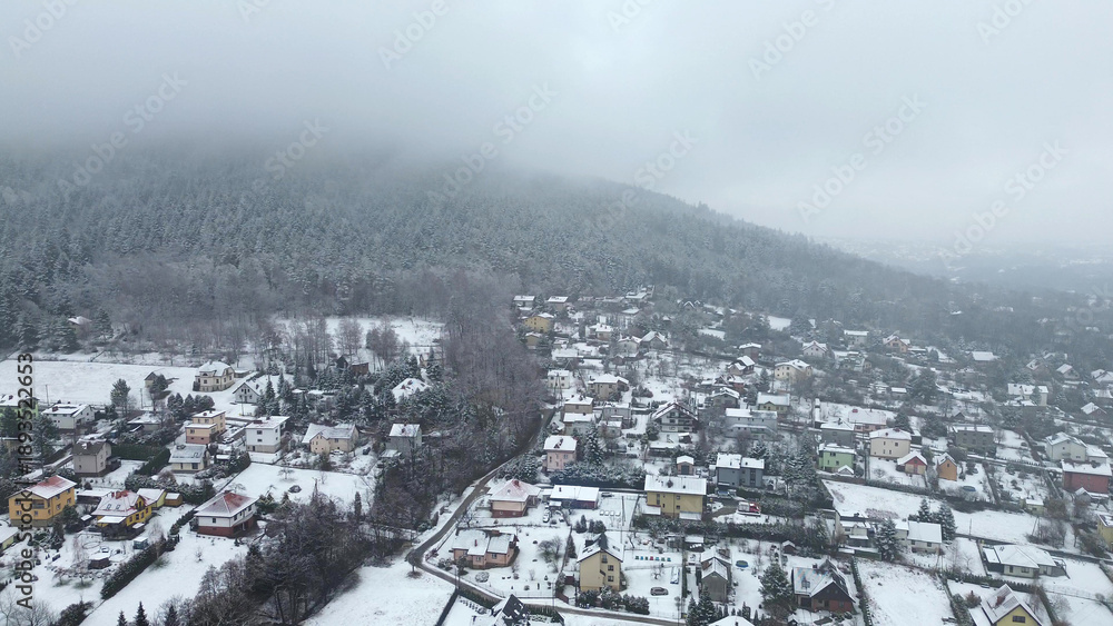 Obraz premium Aerial winter scene of frozen countryside
