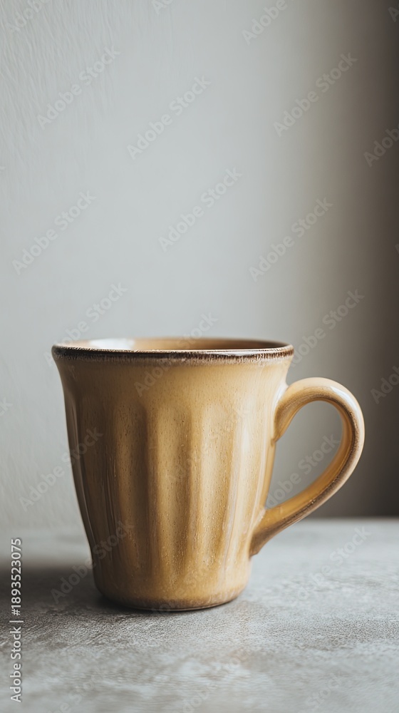 Obraz premium Yellow Ribbed Mug On Light Gray Surface