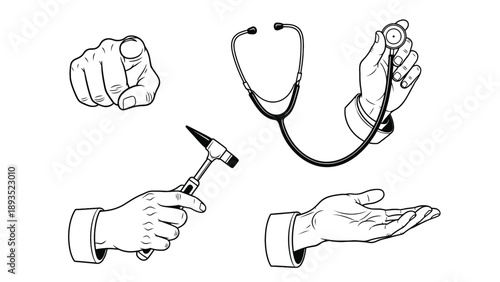 Clinical Examination Tools Set Featuring Stethoscope and Reflex Hammer for Diagnostic Training, Bedside Protocols and Medical Education Materials