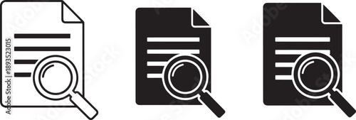 Document with magnifying glass for search and analysis icon