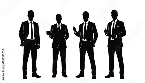 Business professionals in formal attire illustrated in silhouette showcasing corporate presence