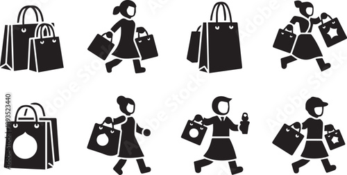 Illustrations of people carrying shopping bags in various poses ramadan karim 