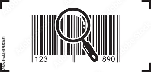 Barcode with magnifying glass for product scanning and search