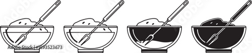 Cooking bowl set with mixing fork icons for kitchen recipe designs
