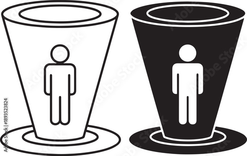 Man in funnel abstract symbol representing process or confinement concept