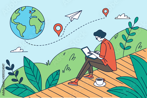 Person working remotely in nature