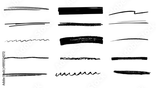 Hand drawn chalk underline and swirl lines. Crayon brush strokes, wavy and spiral scrawls isolated on white background. Vector illustration