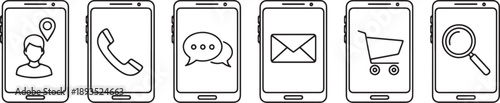 Set of mobile phone communication app icons linear vector collection