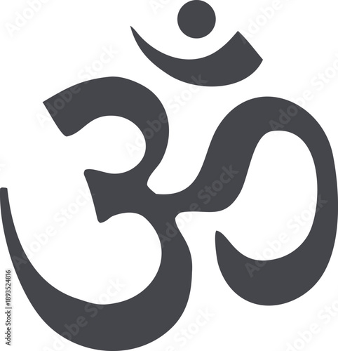 Om symbol in dark grey, minimal vector design for spirituality, meditation, and Hinduism concepts