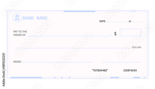 Cheque blank template design, paper mockup, bill or voucher form sample. Money payment bank check voucher or pay cash cheque certificate, account bill paycheck.