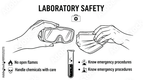 Laboratory Safety Poster Illustration Showing PPE Guidelines Spill Response and Best Practice Procedures for Research Facilities