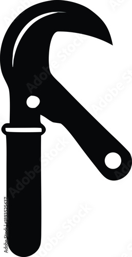 Adjustable wrench with black handle and curved jaw