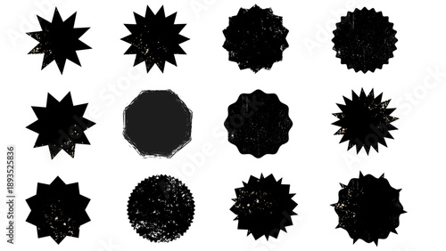 Hand drawn starburst badge collection. Promo badges in different burst shapes for sale and discount design. vector set