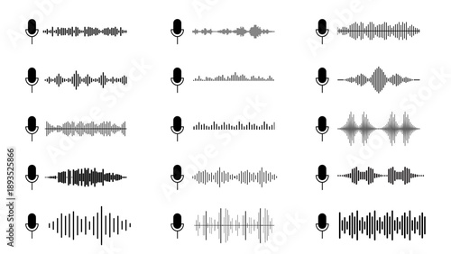 Music player podcast sound wave icon set. vector illustration