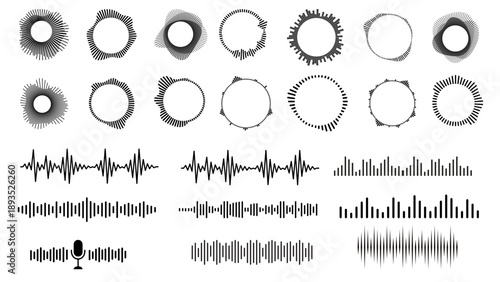 Vector elements for music player, podcasts, mobile voice message, streaming. vector illustration set