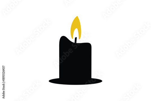 Minimalist Black Candle with Yellow Flame, modern graphic design concept