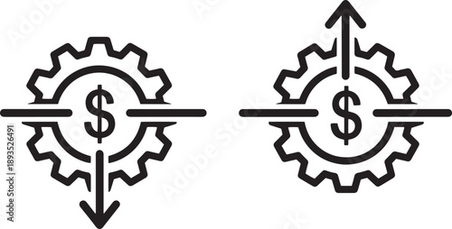 Business efficiency gear with dollar symbol and arrow for cash flow