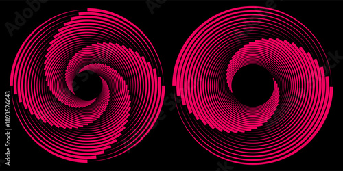 3D red black dynamic techno background on dark space. Tech banner with rotating circles style decoration. Modern graphic design element. Motion lines concept for web, flyer, card, or brochure cover