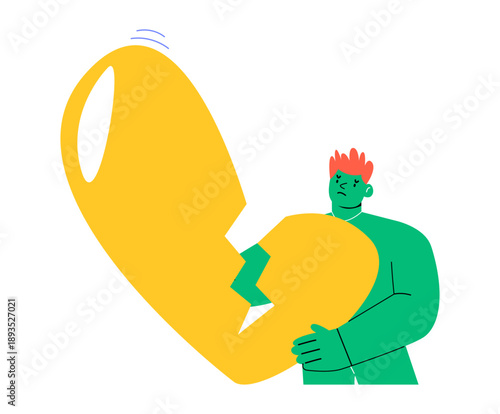 Man whose heart is about to break. Colorful vector illustration