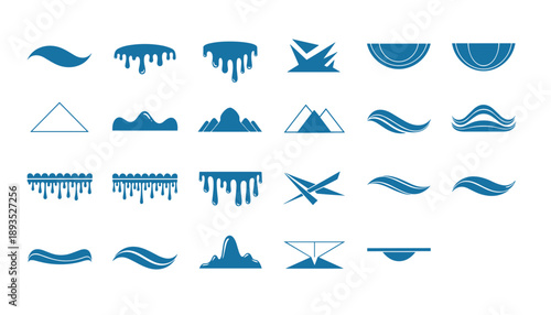 Blue icon collection with creative abstract shapes suitable for logos themes or decoration