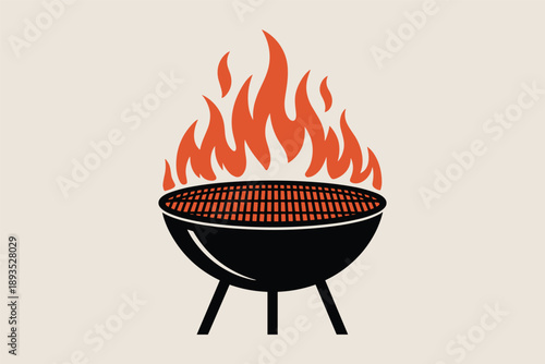 Flaming Barbecue Grill Icon, outdoor cooking concept
