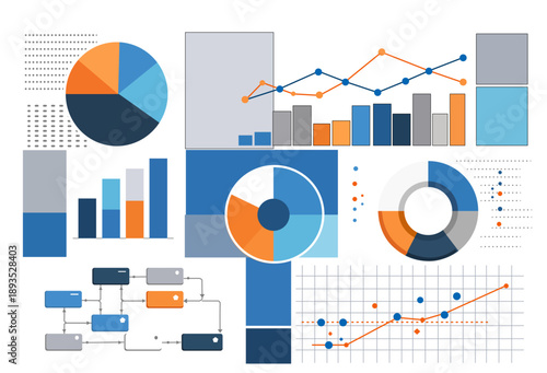 set of business graphs and charts, Market Analysis Editorial Abstract Design